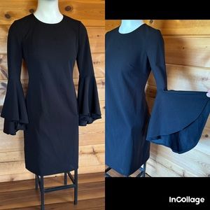 Calvin Klein huge bell sleeve black short dress shift stretchy 4 dressy Goth Zip